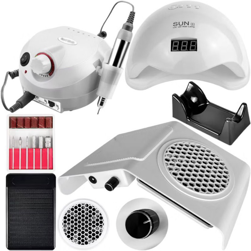 Kit Manicure de Unhas Cabine Sun 5 48w Lixadeira de Unha Motor Porquinho Aspirador Sugador Coletor de Pó Gel Acrigel