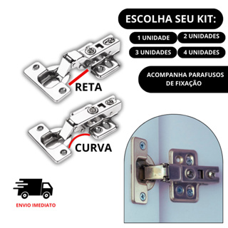 Kit Dobradiça Para Móveis Com Amortecedor Armário Reta Curva 35mm 2,  3, 4, 5 ou 10 Peças(Escolha o seu kit) Marca Renna em Oferta na Shopee