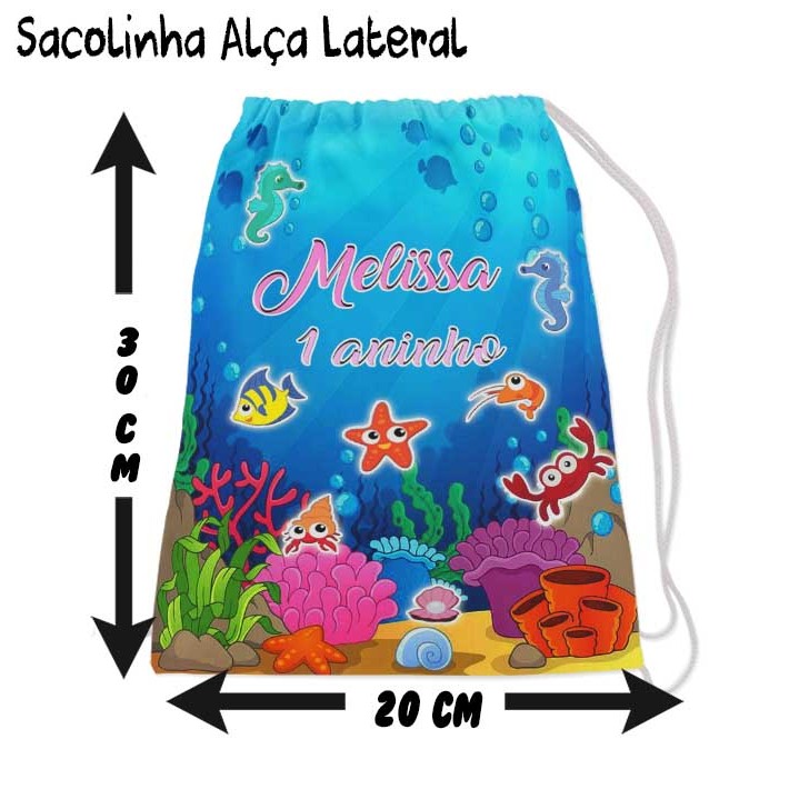 Kit Mochilinha Sacolinha Saco Sacochila Saquinho Aniversario Personalizadas Fundo do Mar