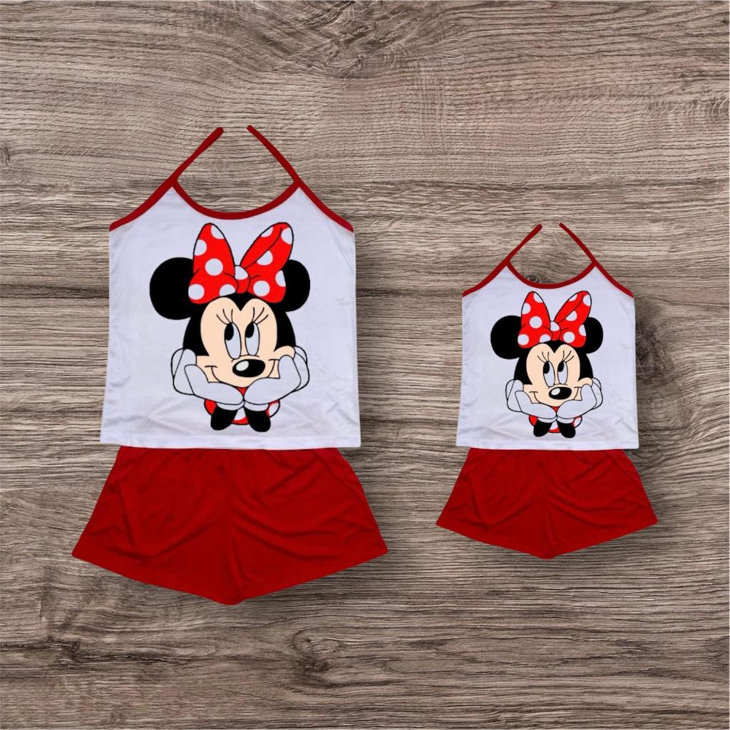 Kit mae e filha short doll malha pijama minnie baby doll verao adulto e infantil personagens em Oferta na Shopee