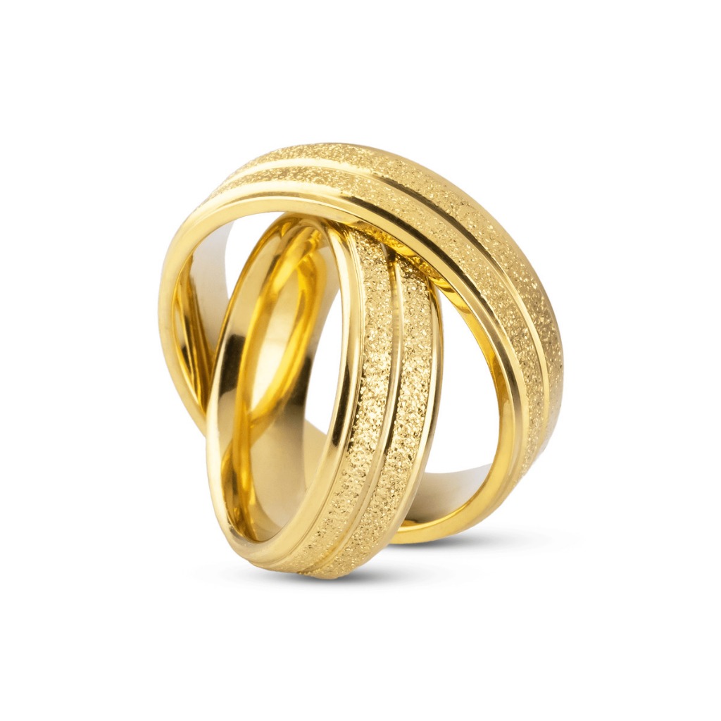 Par de Aliança Banhada a Ouro 18K Diamantada 3 Frisos 8mm Noivado Casamento - 3 anos de garantia