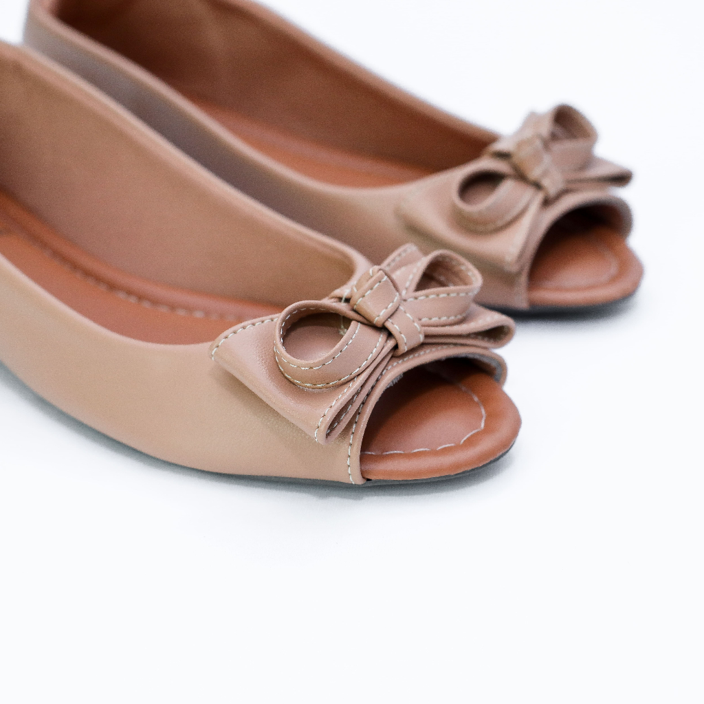 Sapatilha Feminina Confortável Bico Fino Sapatilha Nude Laço Infinity Infinito  Elegante Peep Toe Aberto Frente