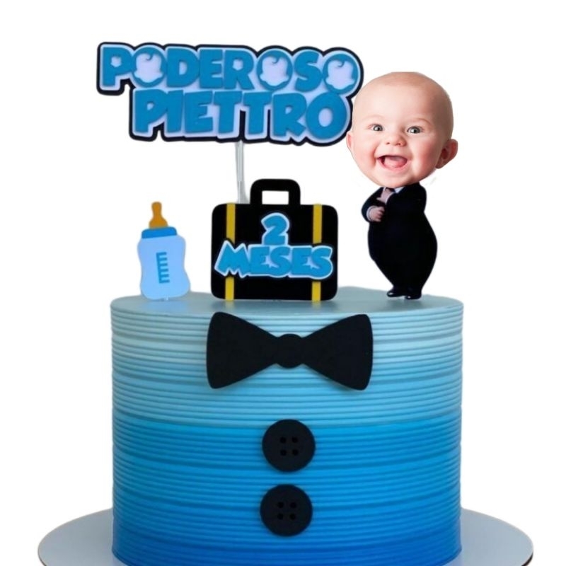 Topo de bolo mêsversario COM A CARA DO SEU BEBÊ no Poderoso chefinho - Topper Personalizado