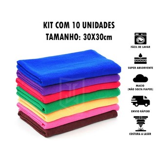 Kit 10 Panos Multiuso de Microfibra para Limpeza 30x30cm