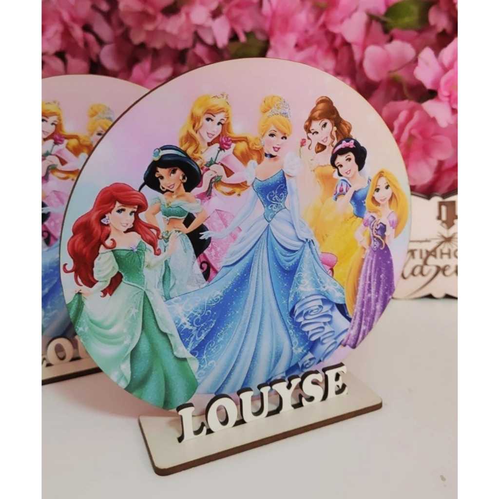 Centro de mesa Princesa painel redondo Personalizado com nome para aniversário em MDF adesivado lembrancinha aniversário