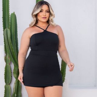 Macaquinho Plus Size Short Saia Alcinha Fina Forro Duplo Estica Festa em Oferta na Shopee