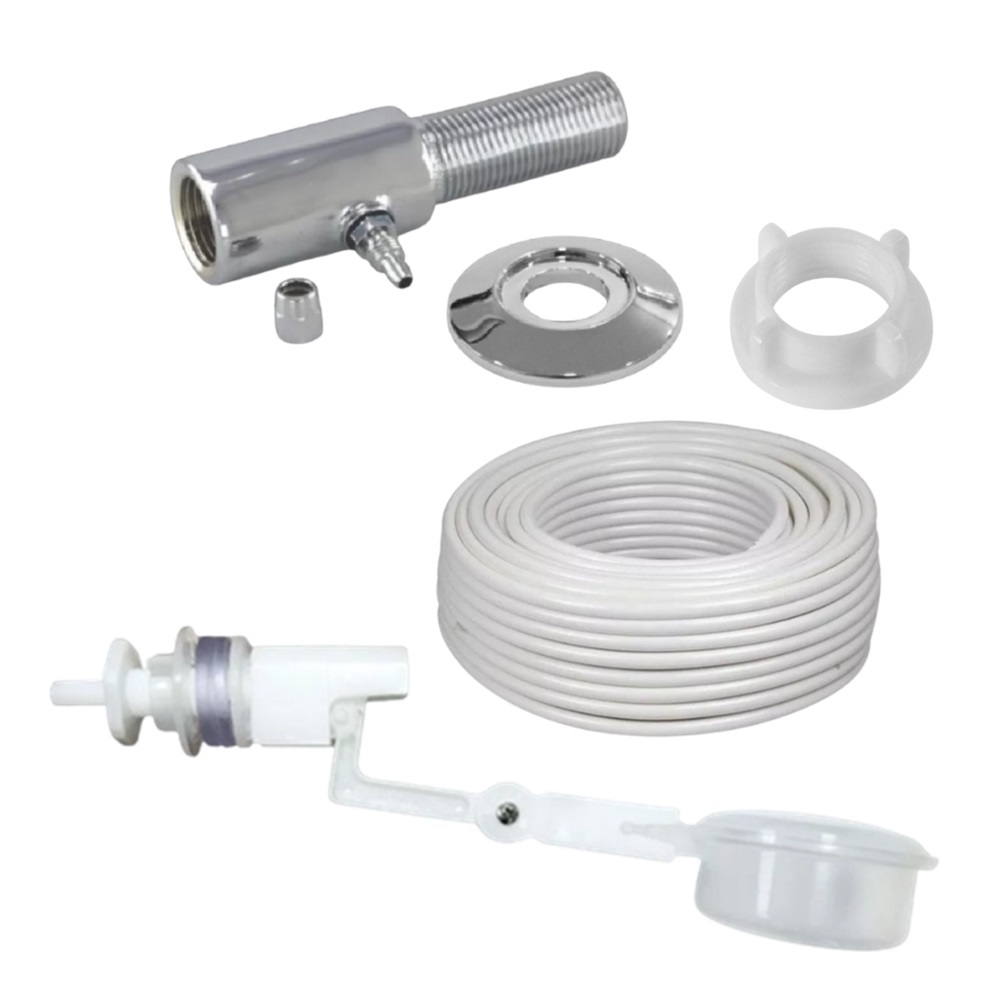 Kit Alongador Rosca Macho e Fêmea 1/2 com Porca e Canopla e Saída 1/4+ Boia de Nível + Mangueira