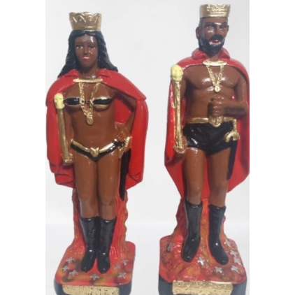Casal Exu Rei e Pombo-Gira Rainha das 7 Encruzilhadas 20 cm em Gesso Umbanda / Candomblé