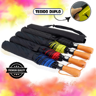 Guarda Chuva Automático Preto Grande Tecido Duplo Reforçado Contra Vento