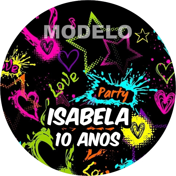 100 Adesivos Latinha Balada Neon NÃO RECORTADO - Tag - Etiqueta - Rótulo - Pirulito - Bolo no Pote - Alfajor