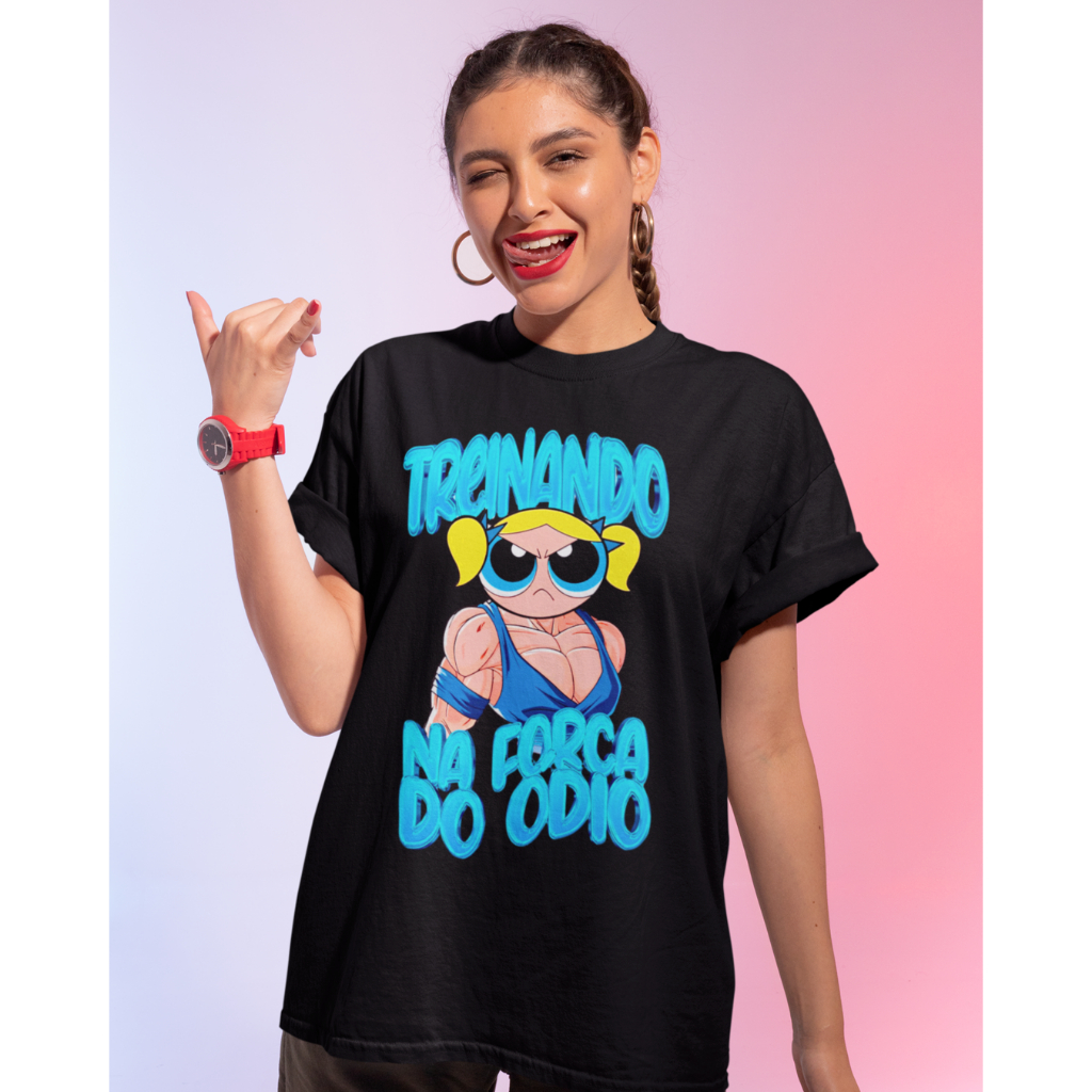 Camiseta Treinando Na Força do Ódio Lindinha Marombeira Camisa Meninas Super Poderosas Gym Academia Treino