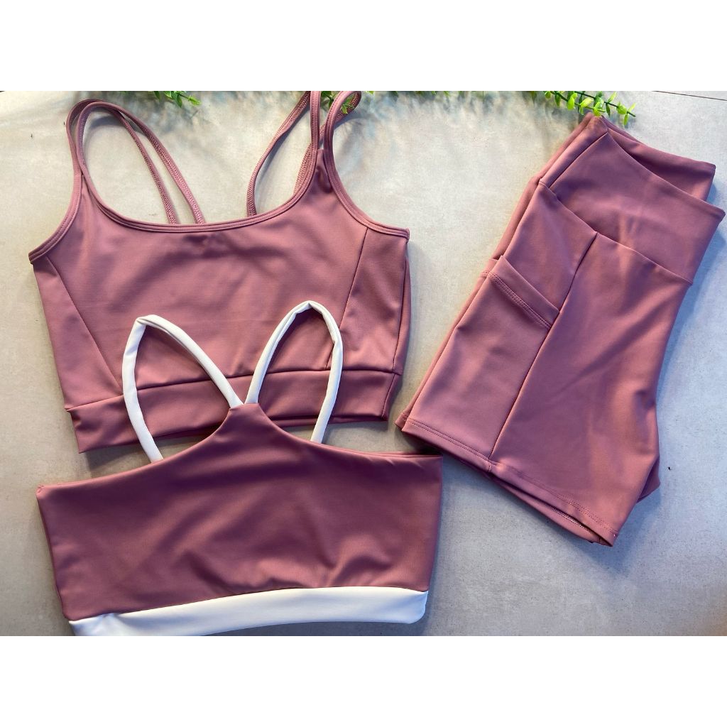 Conjunto de Academia 2 Top e Short com Bolsos Laterais  Poliamida zero Transparência