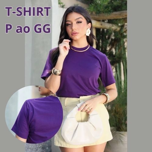 Camiseta T-Shirt Roxa Feminina Básica 100% Algodão Envio Imediato Camiseta Básica
