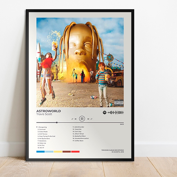 Quadro Placa MDF Spotify Álbum Travis Scott Astroworld Rodeo Birds in the Trap Sing McKnight Utopia