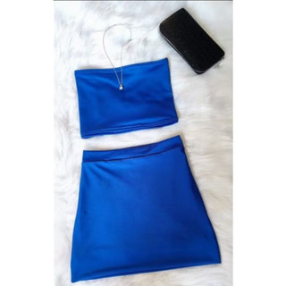 CONJUNTO SAIA TOP CROPPED FEMININO TOMARA QUE CAIA SAIA CURTA SUPLEX CORES