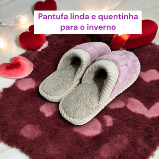 Pantufa Feminina Lilás Forrada Pelo Confortável Macia Solado Emborrachado Chinelo Inverno Babuche