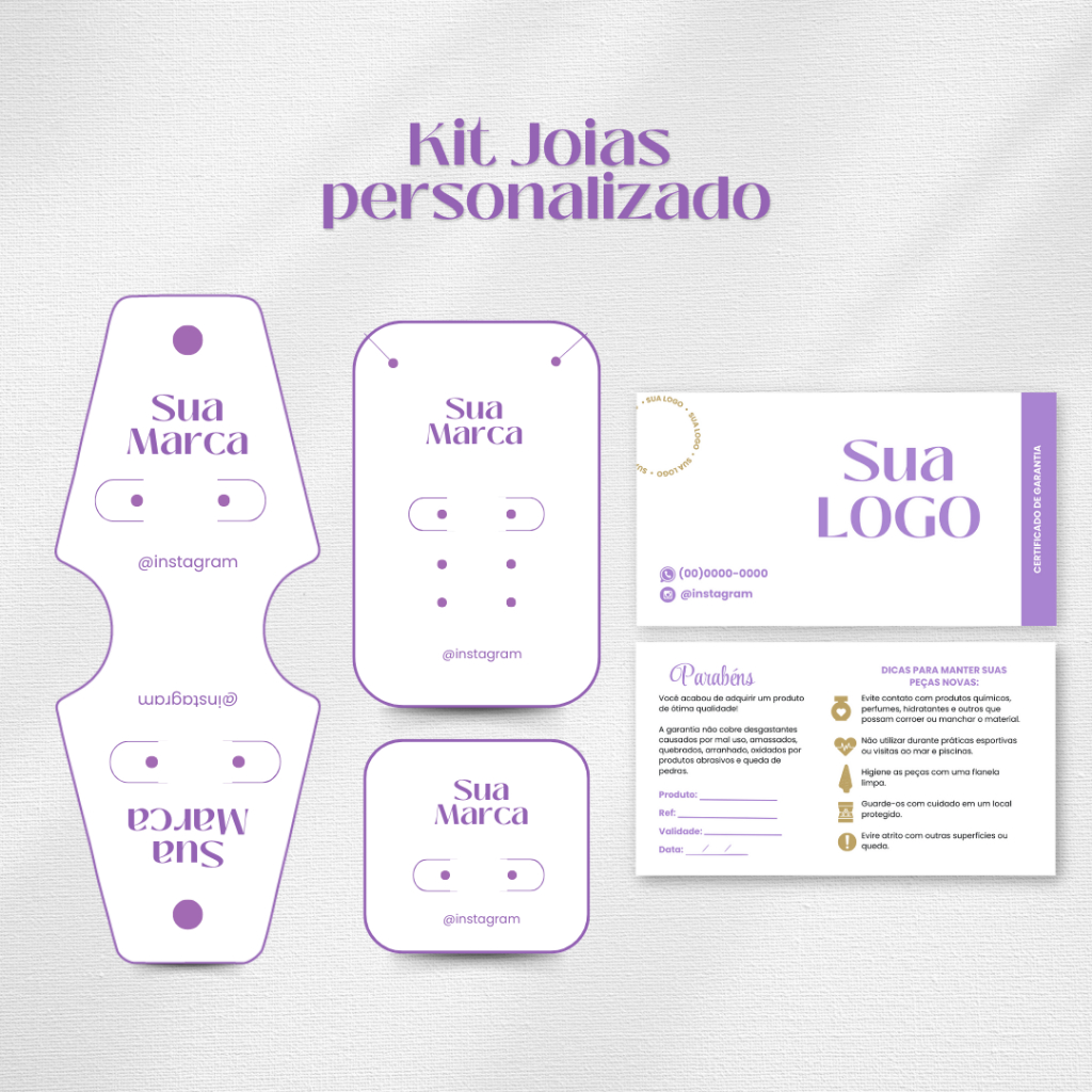 Kit Tag para Joia + Certificado de Garantia Personalizado Bijuteria Acessório Cartela Brinco Colar Pulseira