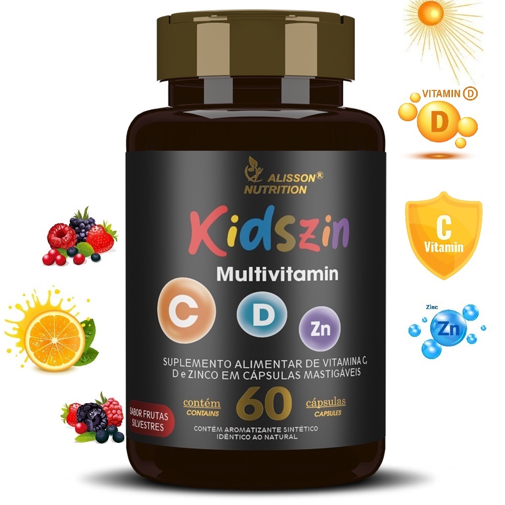 Multivitamin Kidszin Vitaminas C D Zinco 60 cápsulas mastigaveis - Alisson Nutrition