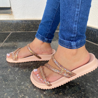 Papete Feminina Sandália Birken Rasteirinha Conforto Tiras Coloridas em Oferta na Shopee