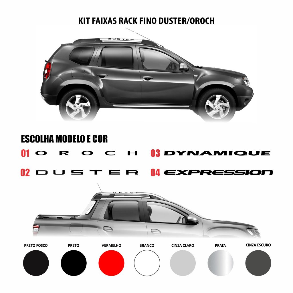 Kit Adesivos Duster Para Longarina Rack Teto Fino Renault