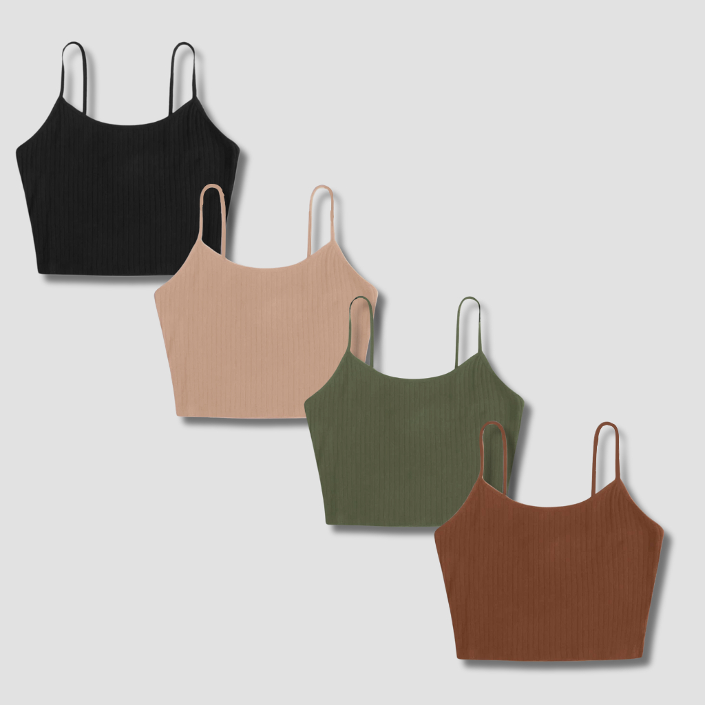 Kit 4 Croppeds  de Alcinha em Malha Canelada – Básicos, Versáteis e Confortáveis