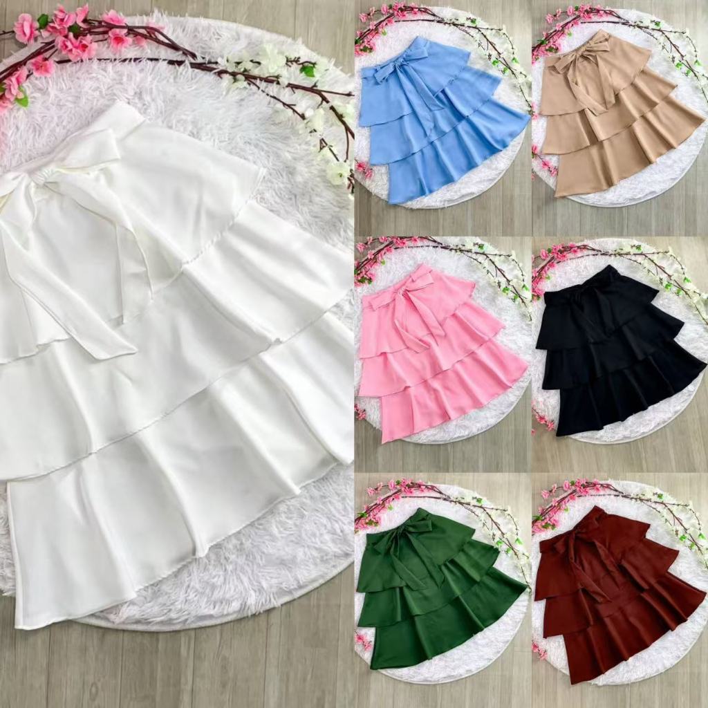 Saia Midi Alfaiataria 3 Babado com Laço -0251 em Oferta na Shopee