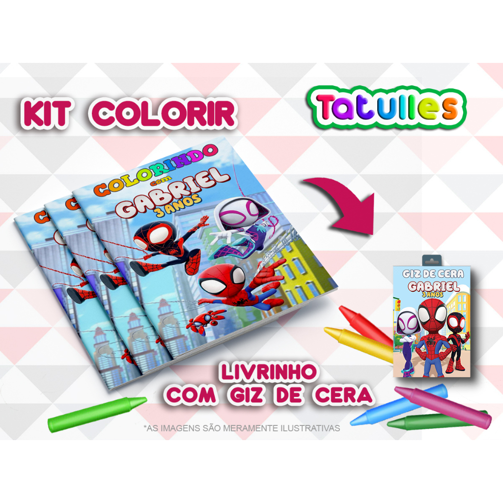 KIT COLORIR SPIDEY AMAZING FRIENDS ( Livrinho + Giz de Cera ) Personalizado