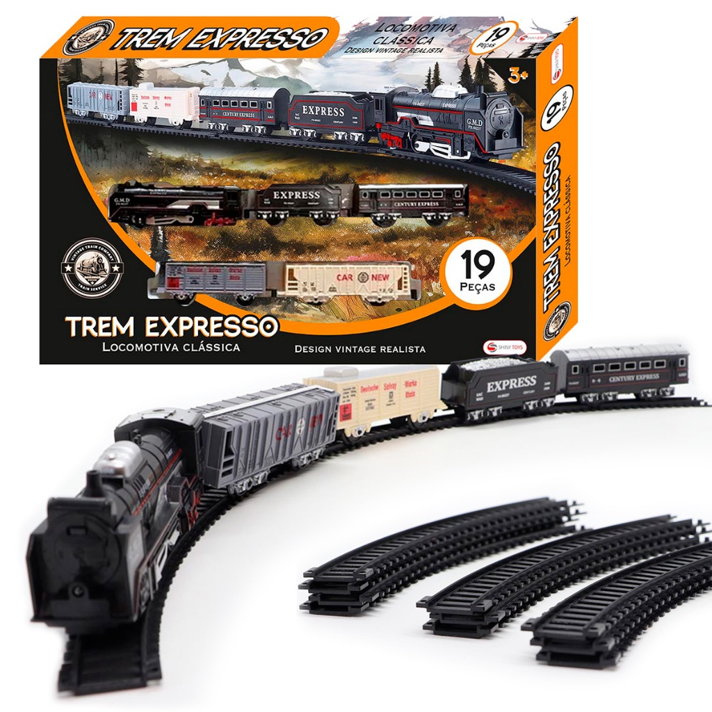 Trenzinho Elétrico Brinquedo Ferrorama 2,7 mts De Trilho Trem Locomotiva Clássica 19 pcs Som Luz