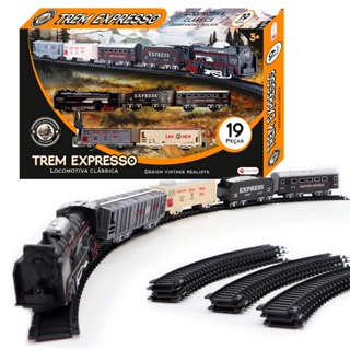 Trenzinho Elétrico Brinquedo Ferrorama 2,7 mts De Trilho Trem Locomotiva Clássica 19 pcs Som Luz em Oferta na Shopee