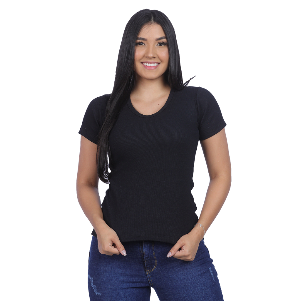 blusa camiseta feminina tshirt carolina elastano canelada