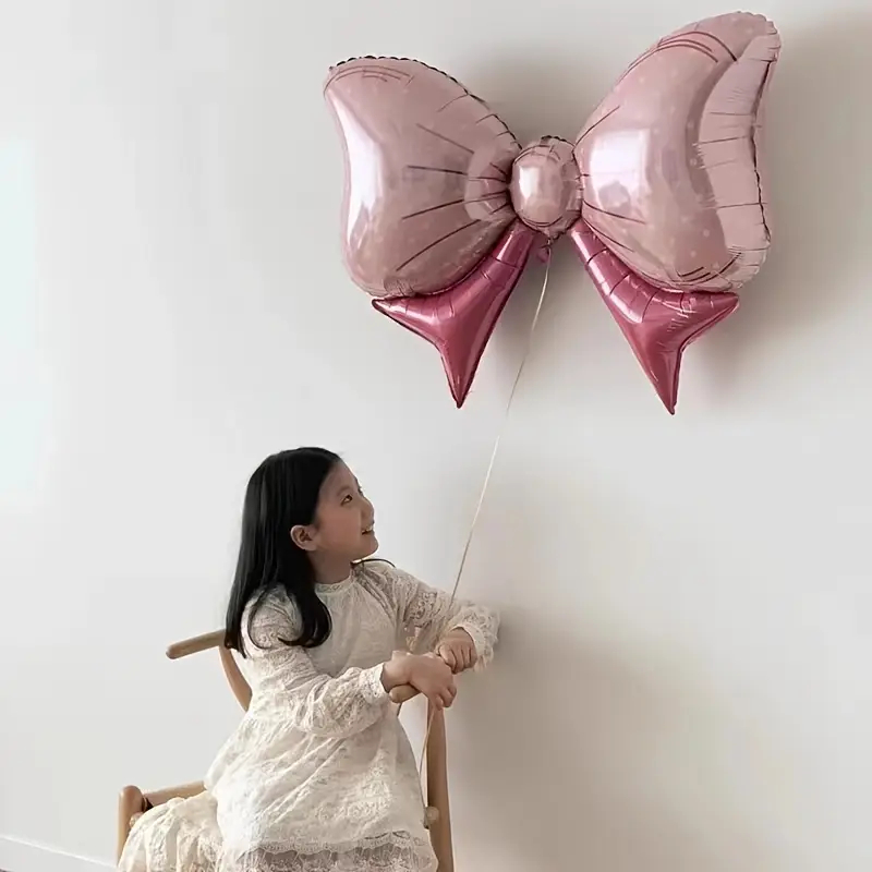 2 peças balão metalizado laço rosa para decoração de festa 22 X 38 cm