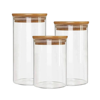 KIT POTES HERMETICOS VIDRO PARA ALIMENTOS BOROSSILICATO COM TAMPA BAMBU PORTA MANTIMENTOS RESISTENTE