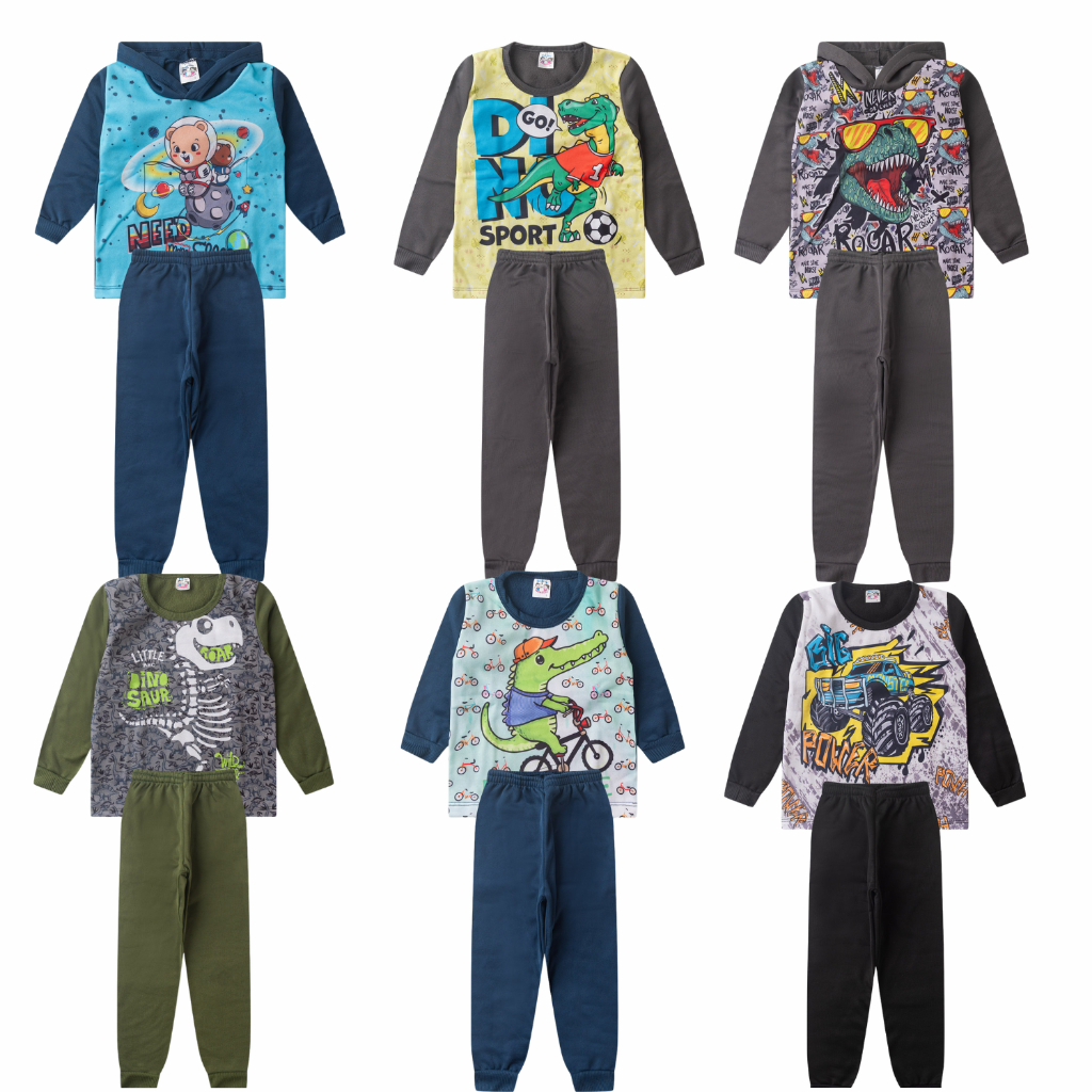 Kit 6 Peças Conjuntos de Moletom infantil masculino 1 ao 8 = 3 moletons(1 C/Capuz e 2 S/Ca...