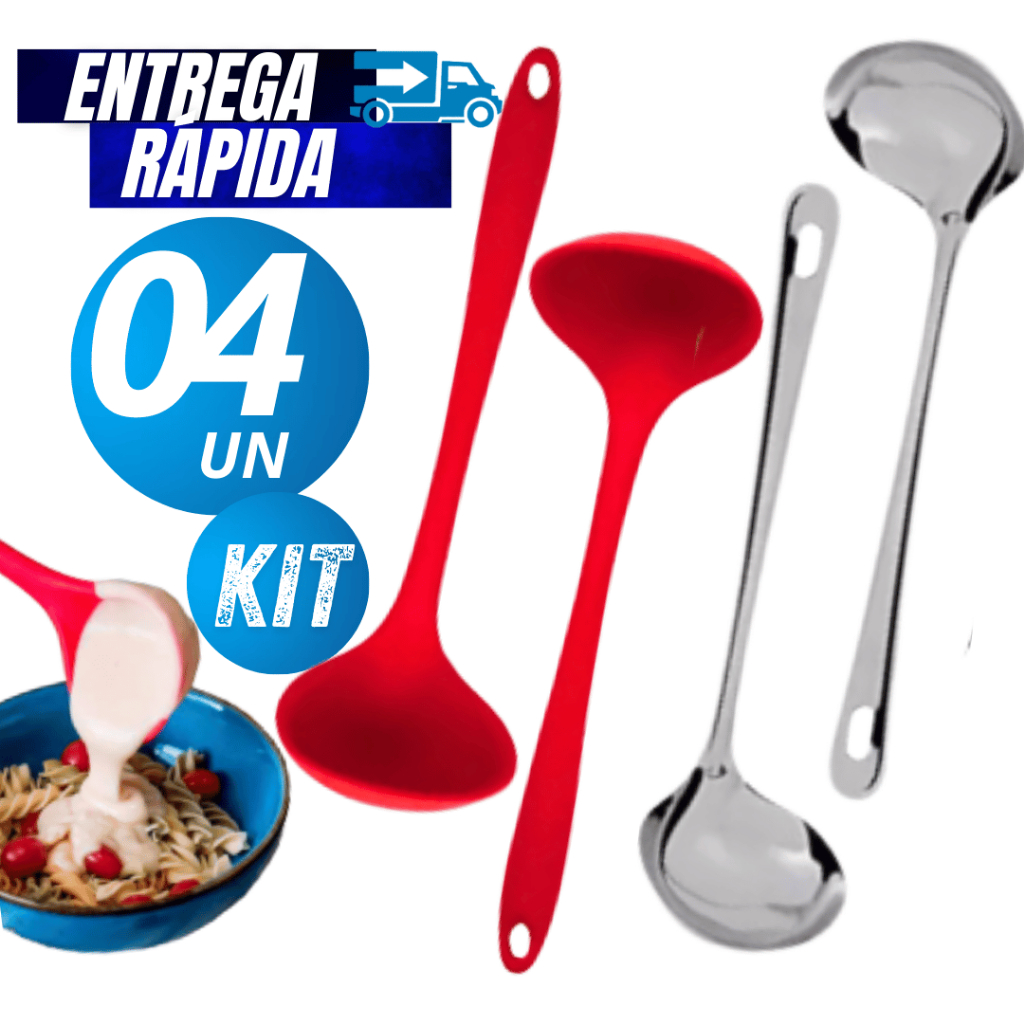 Kit 04/02  Conchas Linha Premium  Concha de Silicone  Concha Aço Inox Multiuso Variáveis Utilidades Durabilidade