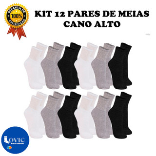 Kit 12 Pares Meias Cano Alto Unissex 36-42
