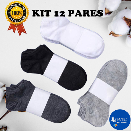 Kit 24 Pares De Meias Soquete Unissex Algodão Premium