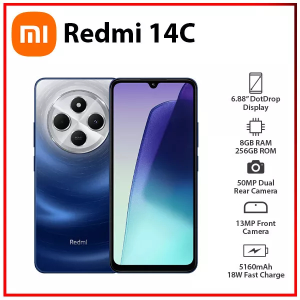 (Novo) Xiaomi Redmi 14C 8GB+256GB 50MP Dual SIM Android Celular Desbloqueado
