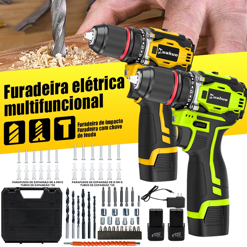 Parafusadeira elétrica com furadeira de lítio 2 em 1 de 18V 700W 2 Baterias e Kit Parafusadeira Elétrica（110V-220V）