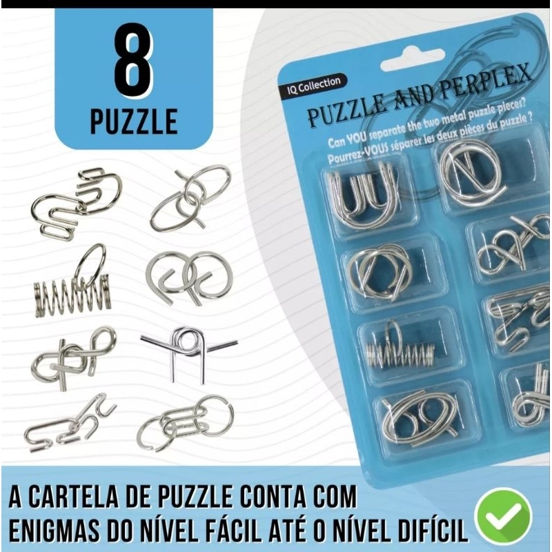 kit 8 Quebra Cabeça Metal 3D Enigma Desafio