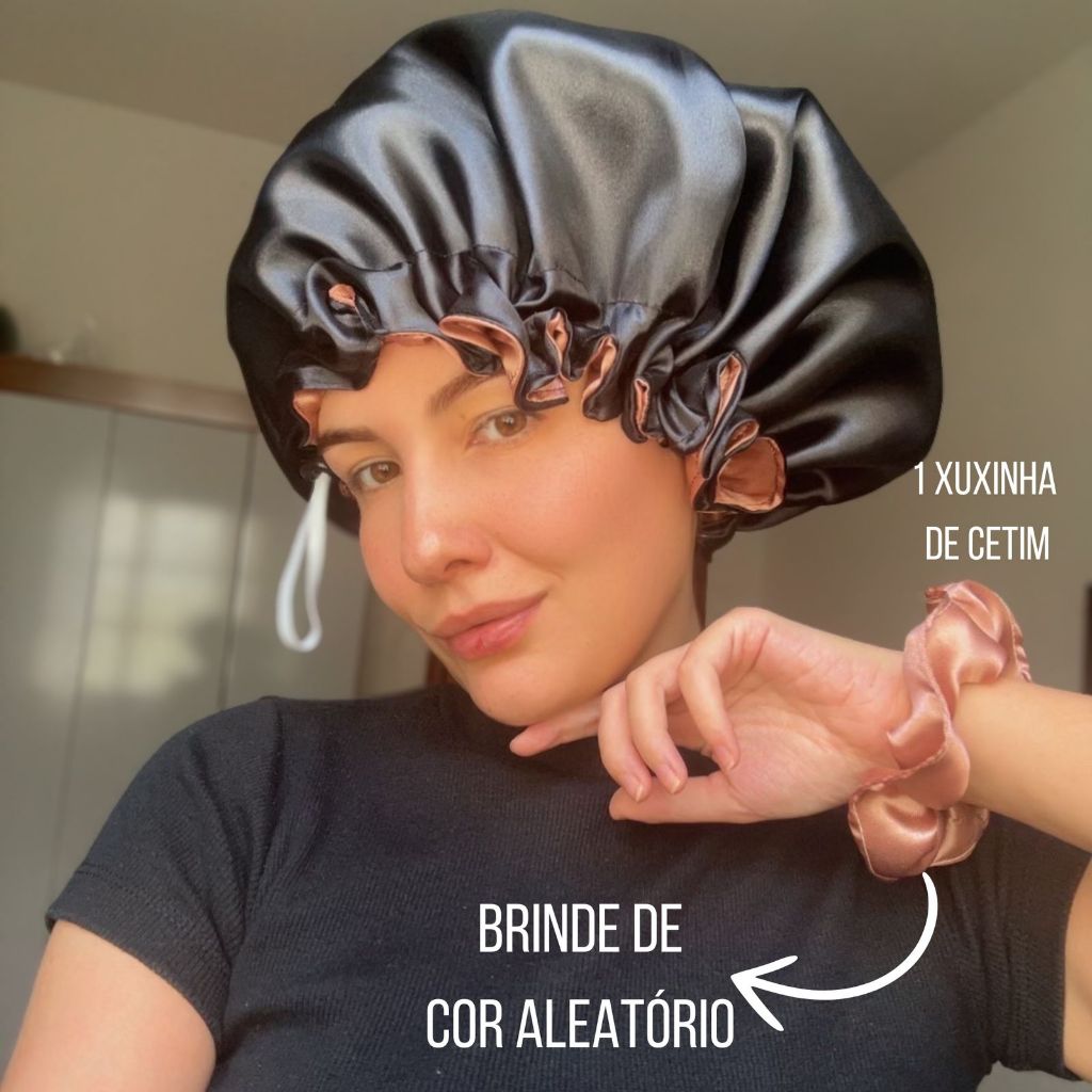 touca de cetim dupla face com elástico regulável alta qualidade