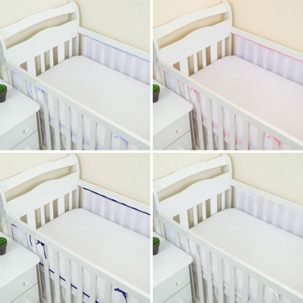 Tela de Proteção Para Berço 100% Algodão 2 Laterais Ajustavel Menino Menina Rosa Azul