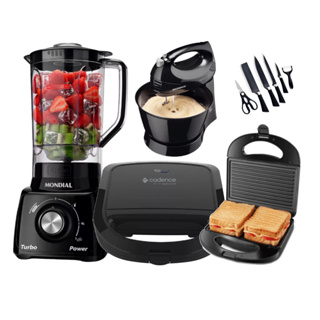 Kit Sanduicheira Grill + Liquidificador Mondial + Batedeira Facas Preta 220v / 110V em Oferta na Shopee