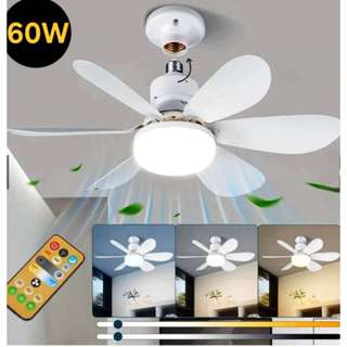 Ventilador de Teto 60W Lâmpada 3 Cores E27 Silencioso 42CM largura Bivolt 2 em 1 Controle ...