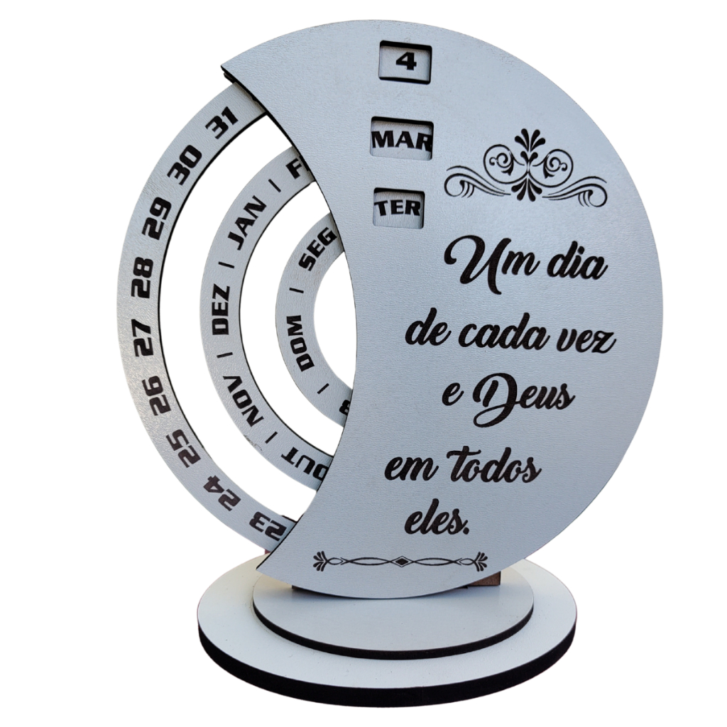 Calendário Perpétuo permanente De Mesa Em Mdf Branco Meia Lua, decoração presente aniversário, casamento, chá casa nova