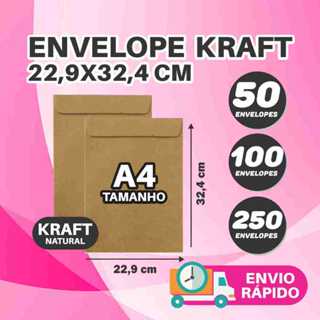 Envelope A4 Tipo Saco 50 a 250uni Kraft Natural 80g 22,9x32,4mm em Oferta na Shopee