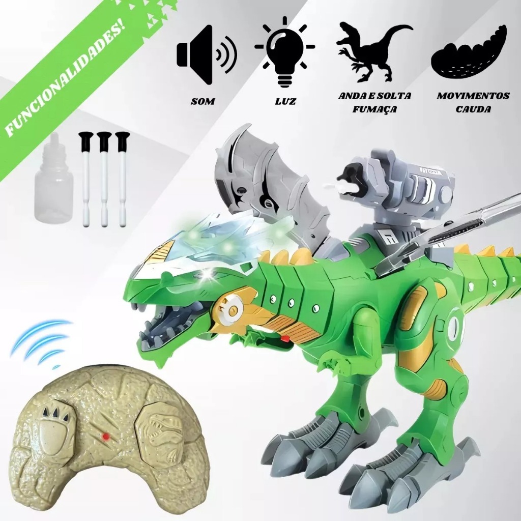 Dragão Robô Dino Brinquedo Controle Remoto Anda Solta Fumaça