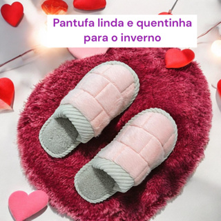 Chinelo de Inverno Rosa Claro Pantufa Quentinha Macia Com solado Emborrachado Peluciado Confortavel em Oferta na Shopee