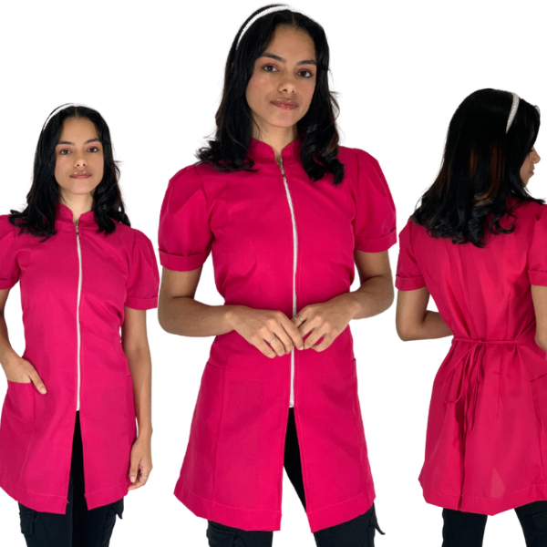 Jaleco Rosa Feminino Manga Curta Bufante Princesa Acinturado Com Zíper em Oferta na Shopee