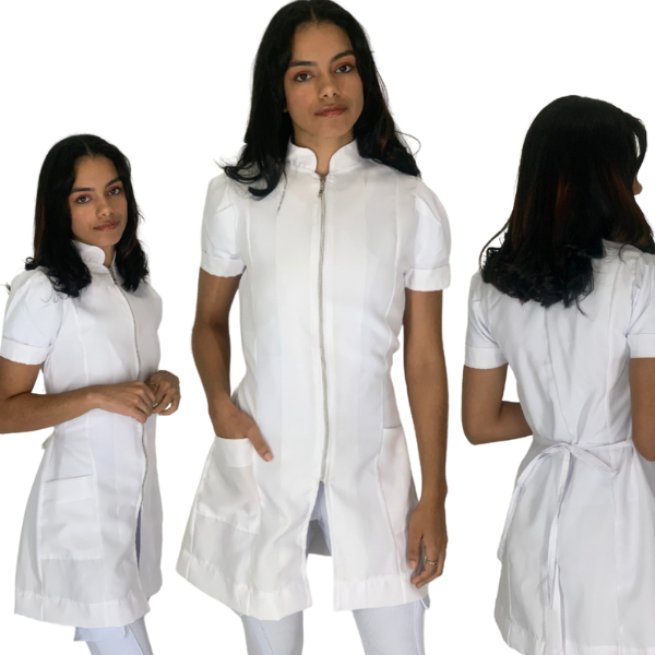 Jaleco Várias Cores Feminino Acinturado Oxford Gola Padre Ziper Manga Curta