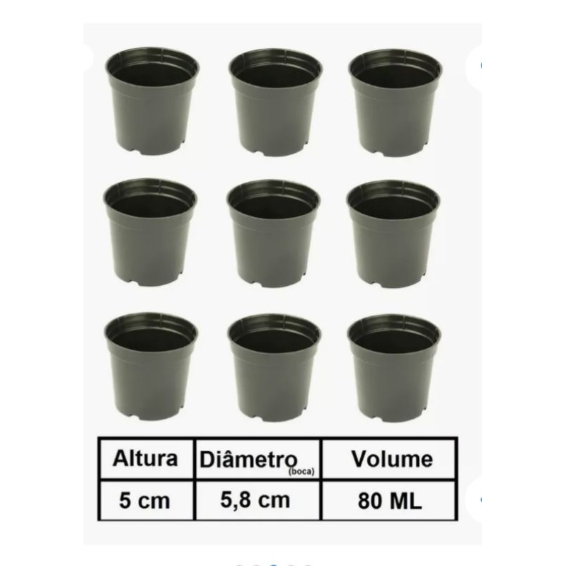kit 100 vasos potes número 6 de 80ml preto de plástico para cactos suculentas mudas em geral lembrancinhas